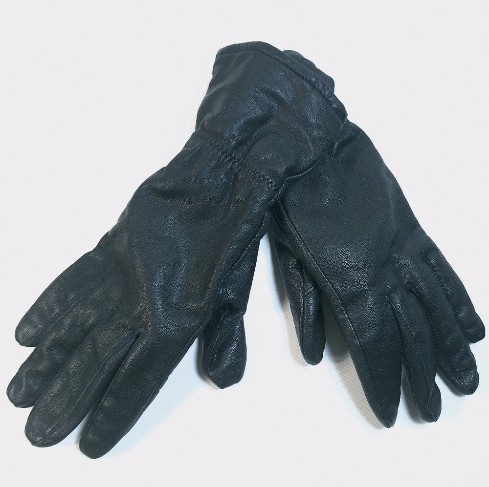 Vintage Paris Black Leather Goatskin Womens Gloves Size 6.5 Small​